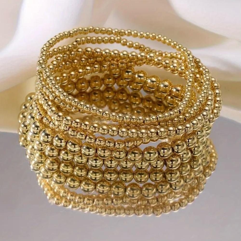 7-Piece Gold or Silver Beaded Stretch Stackable Bracelet Set — Boho Vibes NWT - Picture 9 of 9